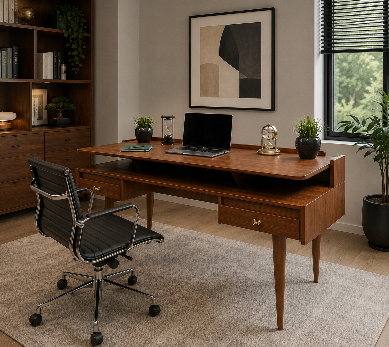 tekowe biurko mid century modern, lata 60 te. po profesjonalnej renowacji. tekowe biurko mid century modern, lata 60 te. po profesjonalnej renowacji.